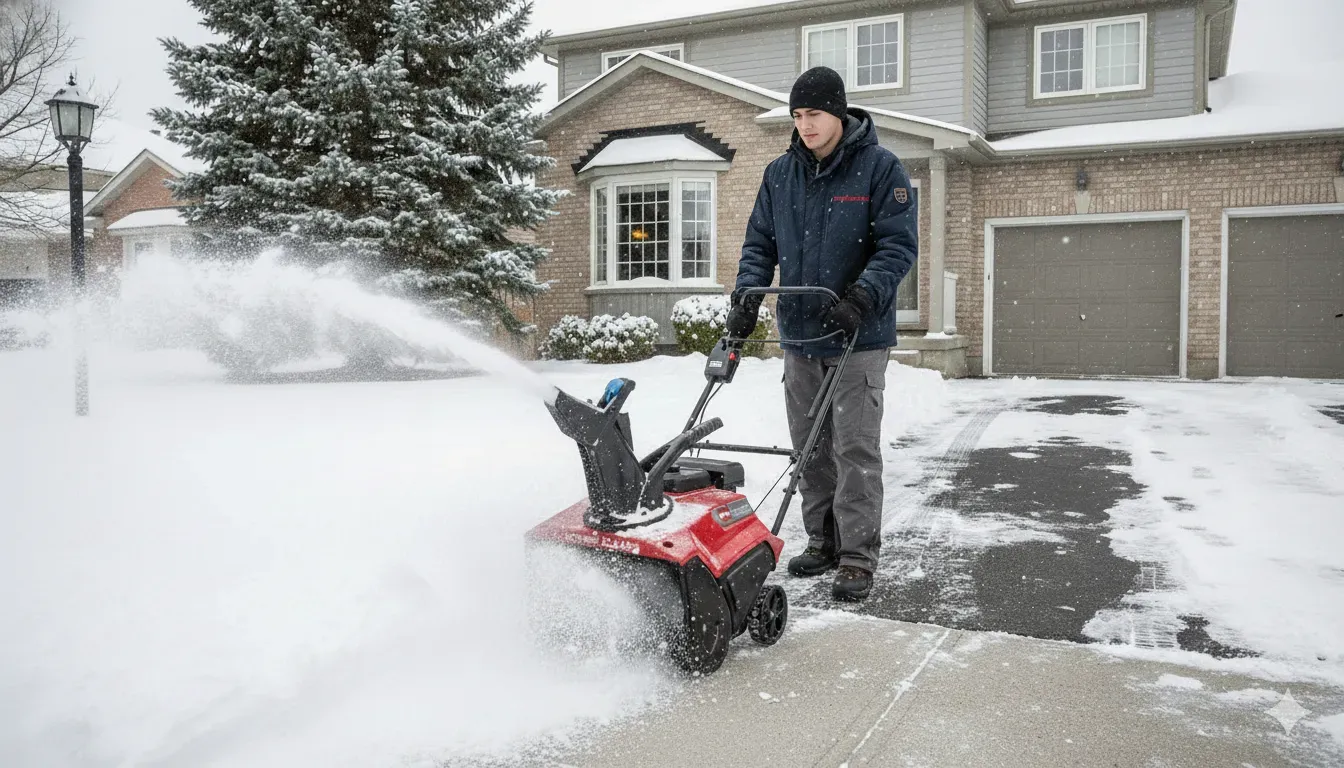 Snow blowing driveway clearing